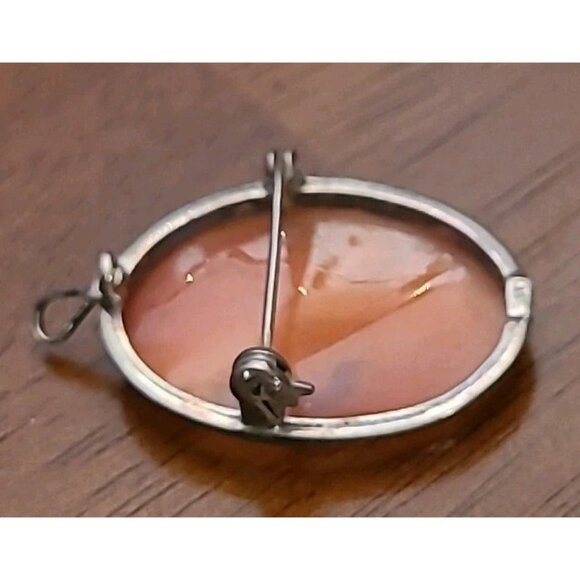 Victorian Sterling Cameo Brooch 925 CARVED SHELL Lady Portrait PIN PENDANT - Picture 3 of 3